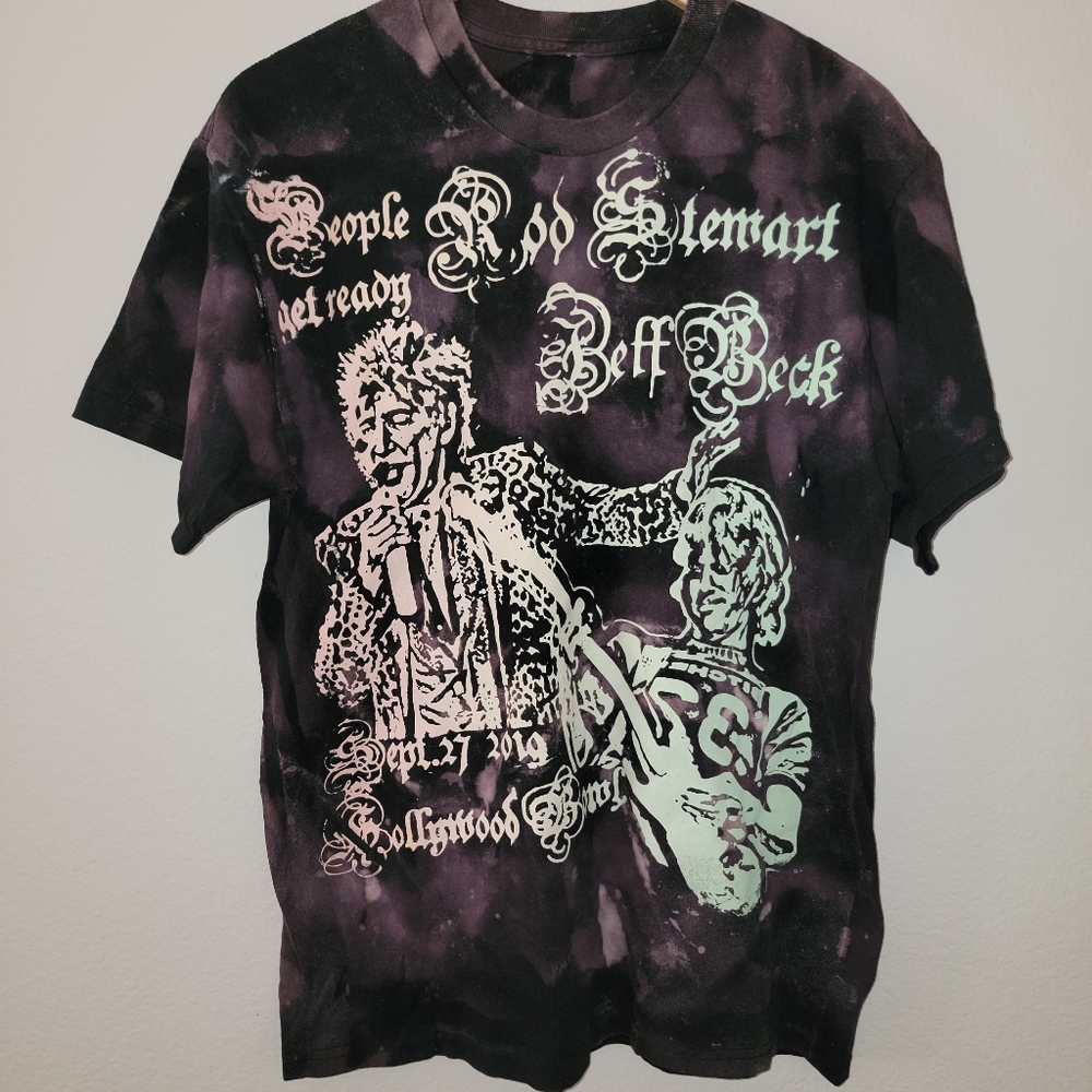 2019 Rod Stewart Jeff Beck Hollywood Bowl T-Shirt Thrashed Tie Dye texture print